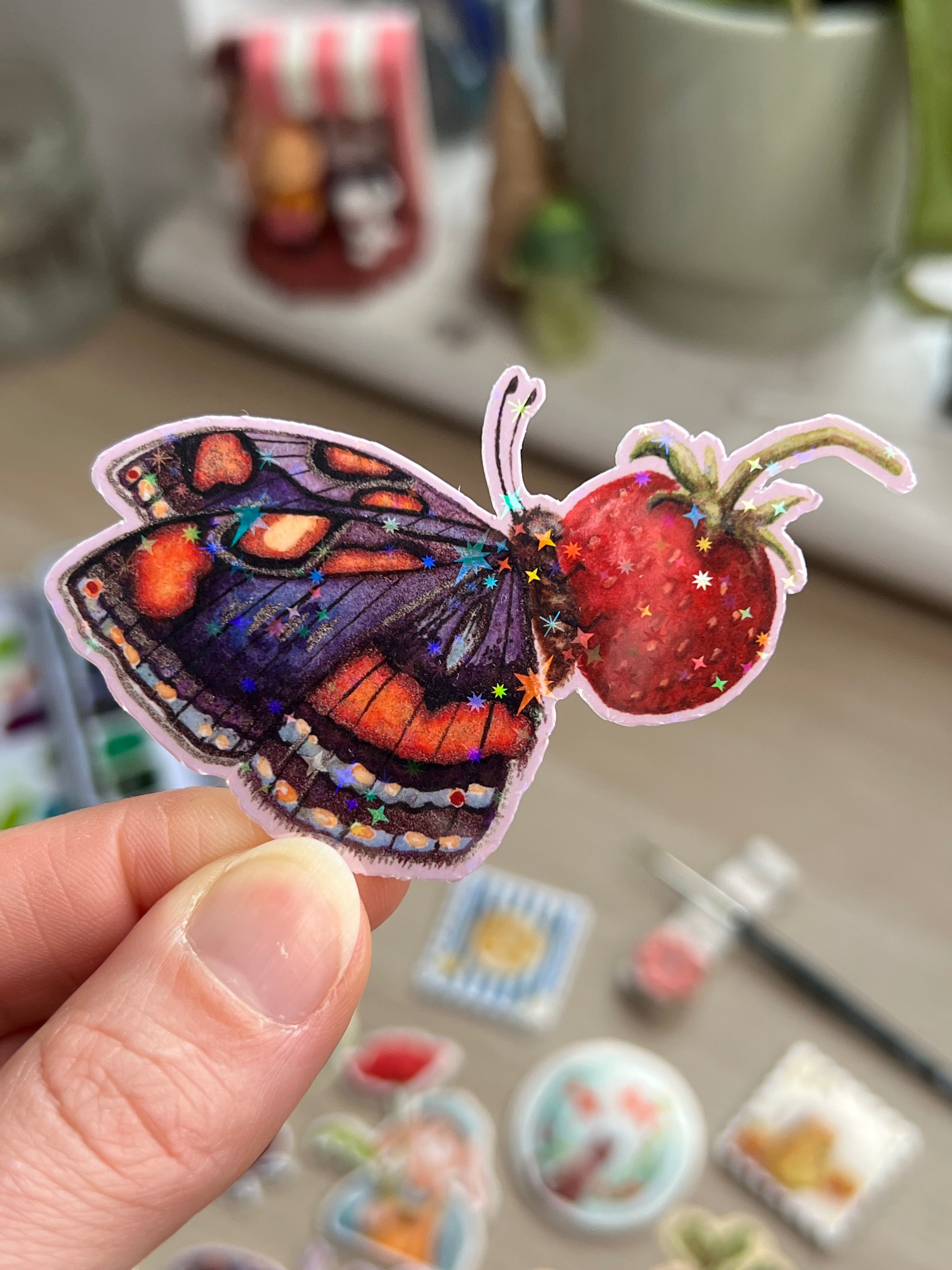 Butterfly Strawberry Sticker